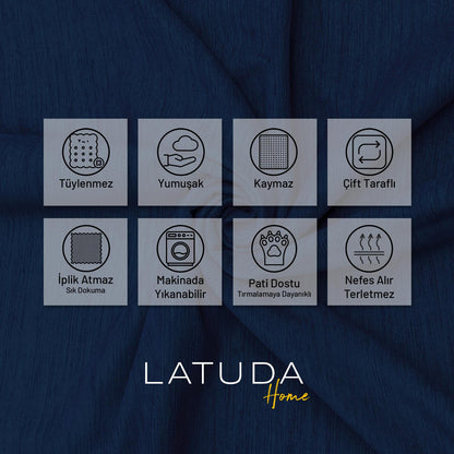 Kaymaz Koltuk Örtüsü Çift Taraflı Mikrofiber Şönil 175x350 cm XL- Lacivert – Kedi Köpek ve Çocuk Dostu