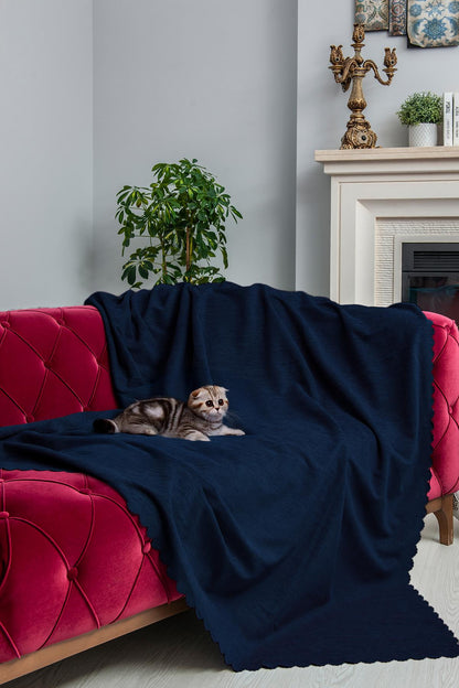 Kaymaz Koltuk Örtüsü Çift Taraflı Mikrofiber Şönil 175x350 cm XL- Lacivert – Kedi Köpek ve Çocuk Dostu
