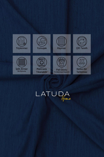 Kaymaz Koltuk Örtüsü Çift Taraflı Mikrofiber Şönil 175x350 cm XL- Lacivert – Kedi Köpek ve Çocuk Dostu