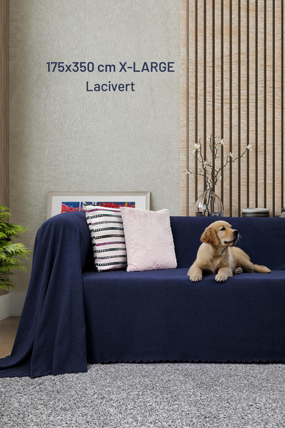Kaymaz Koltuk Örtüsü Çift Taraflı Mikrofiber Şönil 175x350 cm XL- Lacivert – Kedi Köpek ve Çocuk Dostu