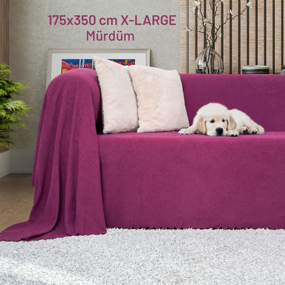 Kaymaz Koltuk Örtüsü Çift Taraflı Mikrofiber Şönil 175x350 cm XL- Mürdüm – Kedi Köpek ve Çocuk Dostu