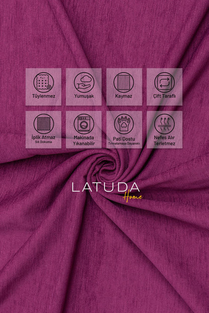 Kaymaz Koltuk Örtüsü Çift Taraflı Mikrofiber Şönil 175x350 cm XL- Mürdüm – Kedi Köpek ve Çocuk Dostu