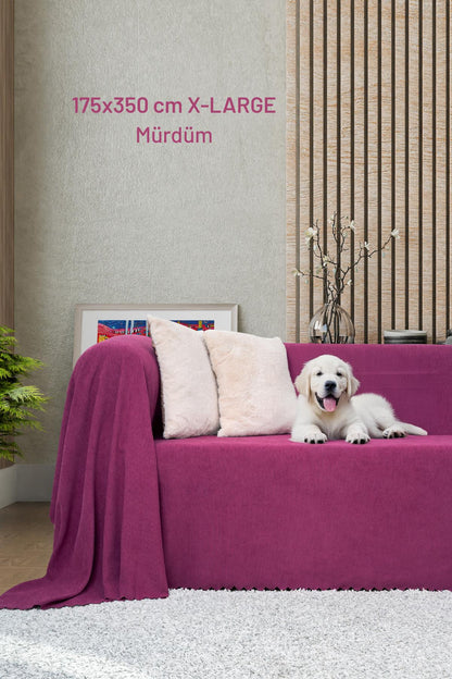 Kaymaz Koltuk Örtüsü Çift Taraflı Mikrofiber Şönil 175x350 cm XL- Mürdüm – Kedi Köpek ve Çocuk Dostu