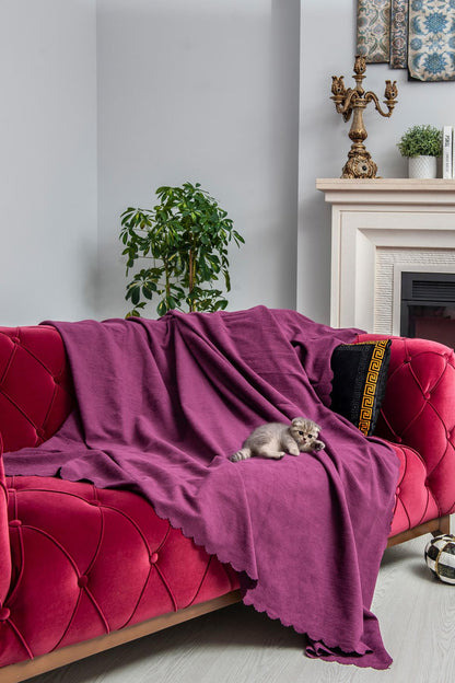 Kaymaz Koltuk Örtüsü Çift Taraflı Mikrofiber Şönil 175x350 cm XL- Mürdüm – Kedi Köpek ve Çocuk Dostu