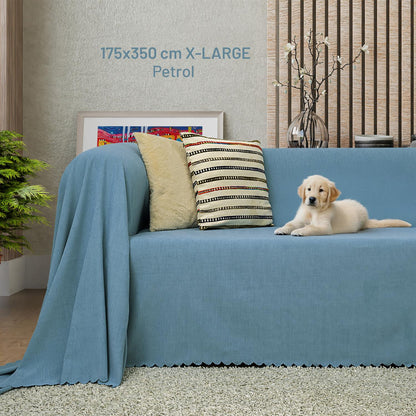 Kaymaz Koltuk Örtüsü Çift Taraflı Mikrofiber Şönil 175x350 cm XL- Petrol – Kedi Köpek ve Çocuk Dostu