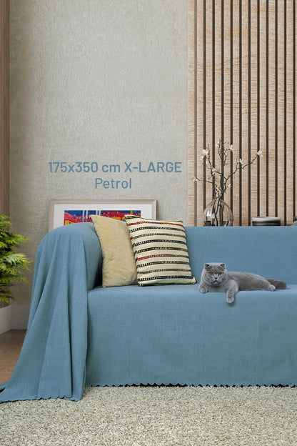 Kaymaz Koltuk Örtüsü Çift Taraflı Mikrofiber Şönil 175x350 cm XL- Petrol – Kedi Köpek ve Çocuk Dostu