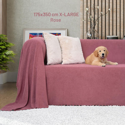 Kaymaz Koltuk Örtüsü Çift Taraflı Mikrofiber Şönil 175x350 cm XL- Rose – Kedi Köpek ve Çocuk Dostu