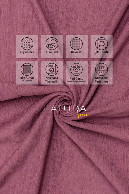 Kaymaz Koltuk Örtüsü Çift Taraflı Mikrofiber Şönil 175x350 cm XL- Rose – Kedi Köpek ve Çocuk Dostu