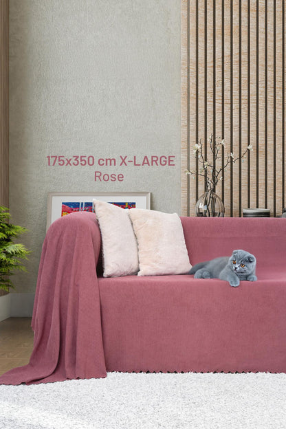 Kaymaz Koltuk Örtüsü Çift Taraflı Mikrofiber Şönil 175x350 cm XL- Rose – Kedi Köpek ve Çocuk Dostu