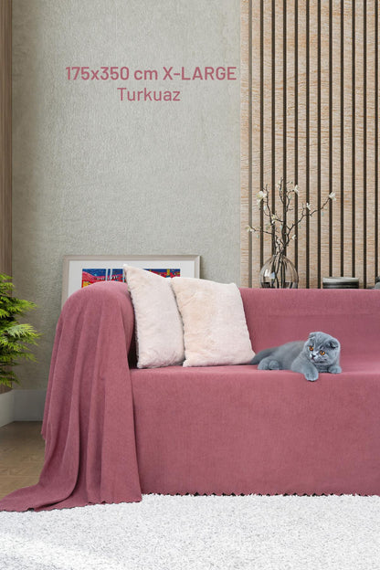 Kaymaz Koltuk Örtüsü Çift Taraflı Mikrofiber Şönil 175x350 cm XL- Rose – Kedi Köpek ve Çocuk Dostu