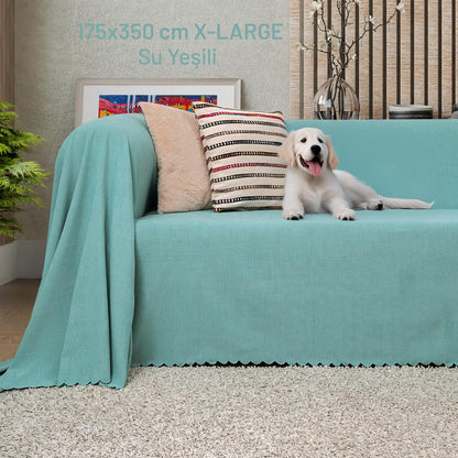 Kaymaz Koltuk Örtüsü Çift Taraflı Mikrofiber Şönil 175x350 cm XL- Su Yeşili – Kedi Köpek ve Çocuk Dostu