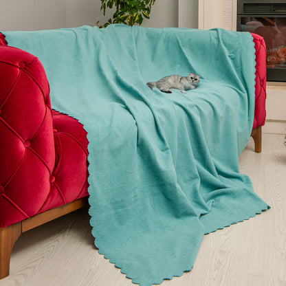 Kaymaz Koltuk Örtüsü Çift Taraflı Mikrofiber Şönil 175x350 cm XL- Su Yeşili – Kedi Köpek ve Çocuk Dostu