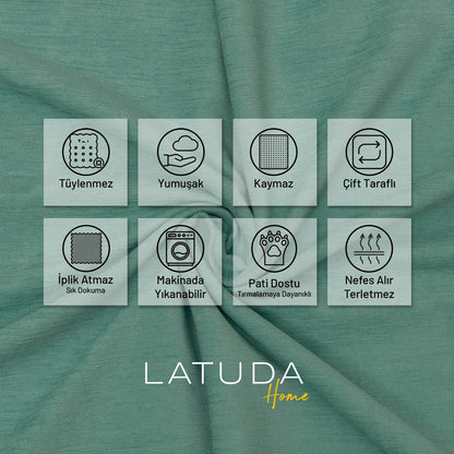 Kaymaz Koltuk Örtüsü Çift Taraflı Mikrofiber Şönil 175x350 cm XL- Su Yeşili – Kedi Köpek ve Çocuk Dostu