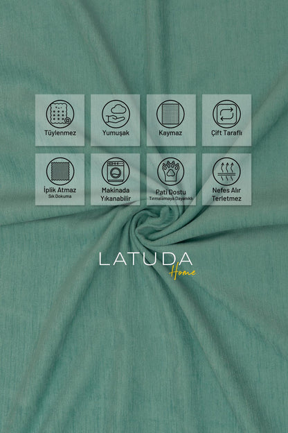 Kaymaz Koltuk Örtüsü Çift Taraflı Mikrofiber Şönil 175x350 cm XL- Su Yeşili – Kedi Köpek ve Çocuk Dostu