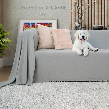 Kaymaz Koltuk Örtüsü Çift Taraflı Mikrofiber Şönil 175x350 cm XL- Taş – Kedi Köpek ve Çocuk Dostu
