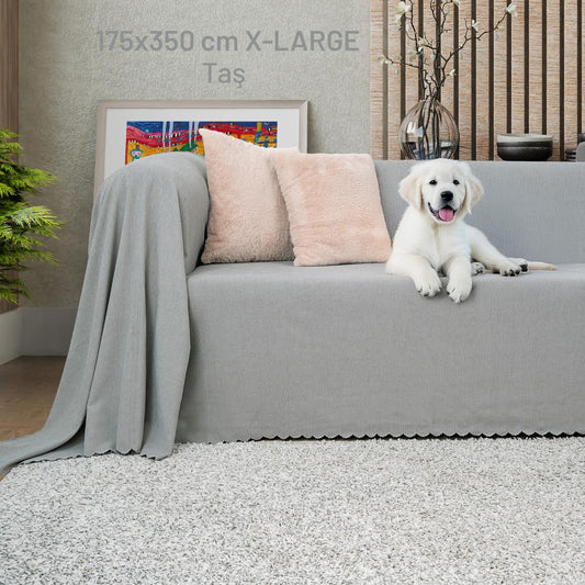 Kaymaz Koltuk Örtüsü Çift Taraflı Mikrofiber Şönil 175x350 cm XL- Taş – Kedi Köpek ve Çocuk Dostu