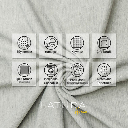 Kaymaz Koltuk Örtüsü Çift Taraflı Mikrofiber Şönil 175x350 cm XL- Taş – Kedi Köpek ve Çocuk Dostu