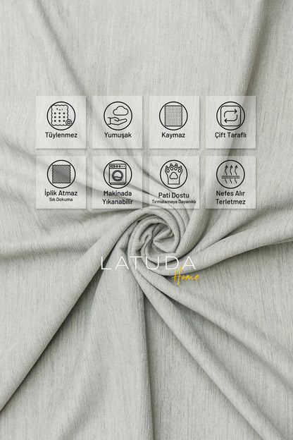 Kaymaz Koltuk Örtüsü Çift Taraflı Mikrofiber Şönil 175x350 cm XL- Taş – Kedi Köpek ve Çocuk Dostu