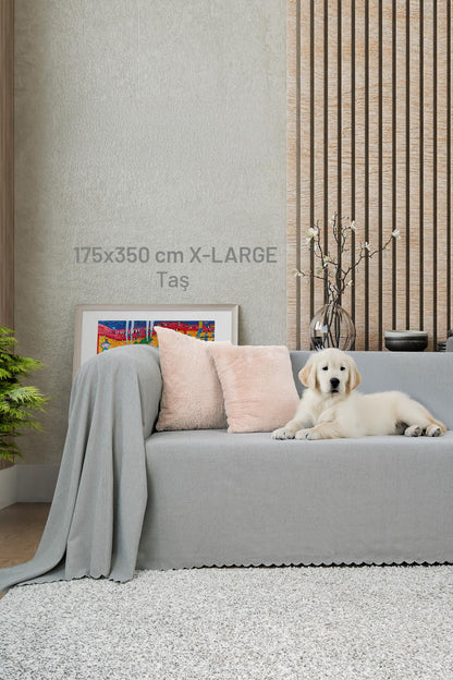 Kaymaz Koltuk Örtüsü Çift Taraflı Mikrofiber Şönil 175x350 cm XL- Taş – Kedi Köpek ve Çocuk Dostu