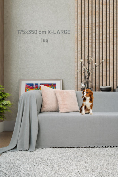Kaymaz Koltuk Örtüsü Çift Taraflı Mikrofiber Şönil 175x350 cm XL- Taş – Kedi Köpek ve Çocuk Dostu
