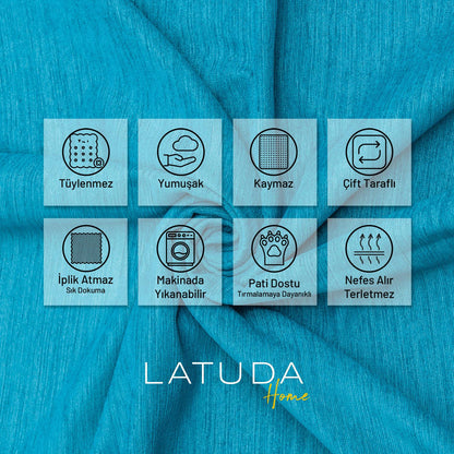 Kaymaz Koltuk Örtüsü Çift Taraflı Mikrofiber Şönil 175x350 cm XL- Turkuaz – Kedi Köpek ve Çocuk Dostu