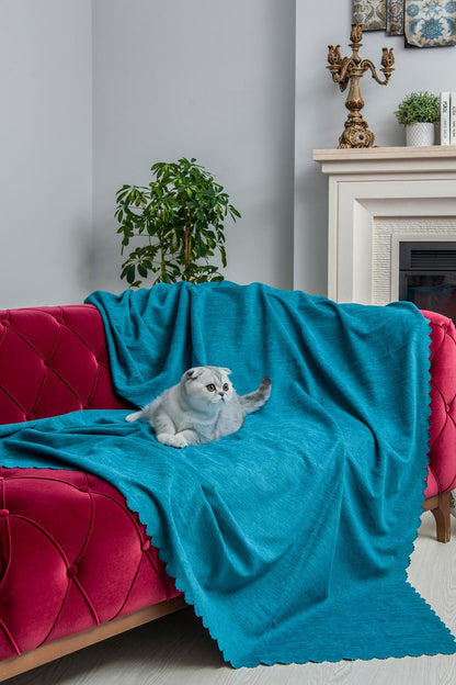 Kaymaz Koltuk Örtüsü Çift Taraflı Mikrofiber Şönil 175x350 cm XL- Turkuaz – Kedi Köpek ve Çocuk Dostu
