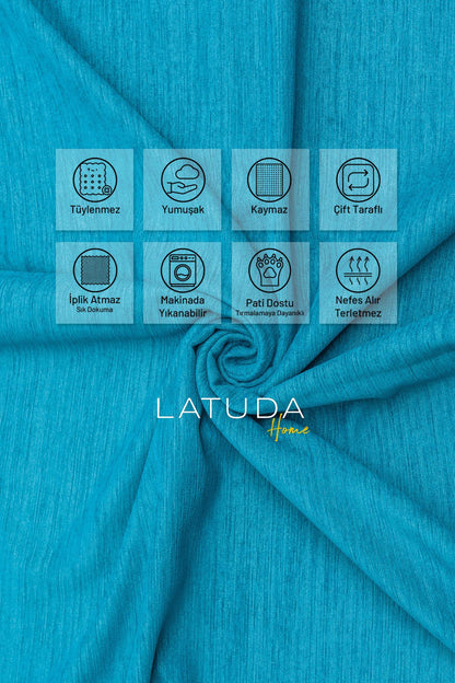 Kaymaz Koltuk Örtüsü Çift Taraflı Mikrofiber Şönil 175x350 cm XL- Turkuaz – Kedi Köpek ve Çocuk Dostu