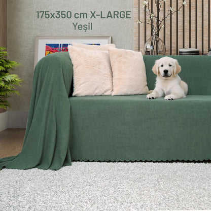 Kaymaz Koltuk Örtüsü Çift Taraflı Mikrofiber Şönil 175x350 cm XL- Yeşil – Kedi Köpek ve Çocuk Dostu