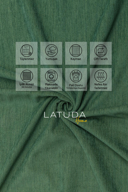 Kaymaz Koltuk Örtüsü Çift Taraflı Mikrofiber Şönil 175x350 cm XL- Yeşil – Kedi Köpek ve Çocuk Dostu