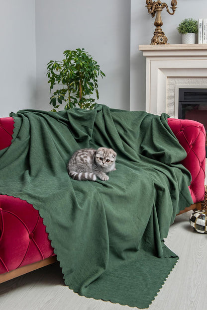 Kaymaz Koltuk Örtüsü Çift Taraflı Mikrofiber Şönil 175x350 cm XL- Yeşil – Kedi Köpek ve Çocuk Dostu