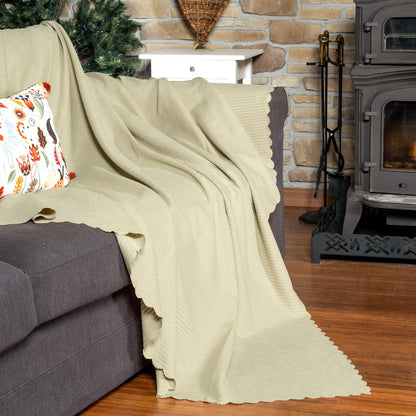 Mikrofiber Şönil Fitilli Minimalist Koltuk Örtüsü -175x350 cm XLarge, Çift Taraflı, Kaymaz, Terletmez Krem