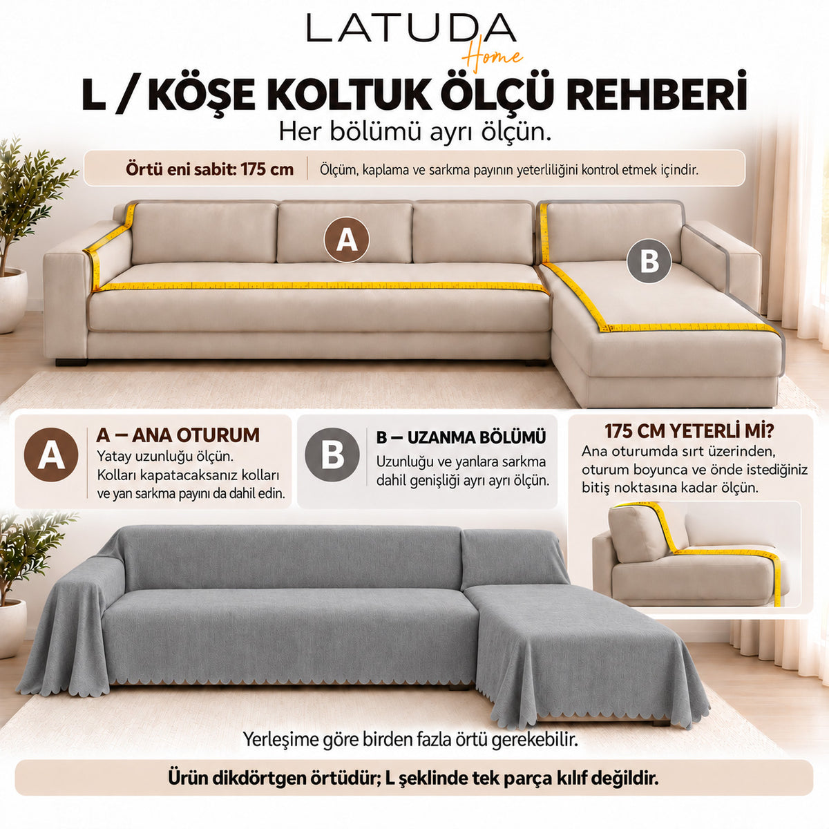 L / köşe koltuk ölçü rehberi
