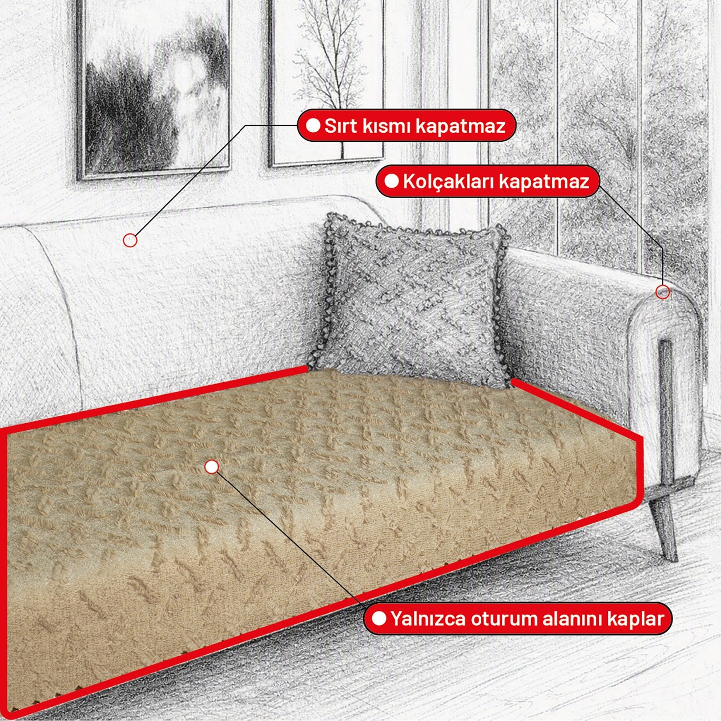 Latuda Home Ponela Koltuk Örtüsü - Sadece Oturum Alanını Kaplar 85x210 cm - Bej