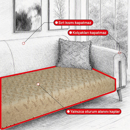 Latuda Home Ponela Koltuk Örtüsü - Sadece Oturum Alanını Kaplar 85x210 cm - Bej