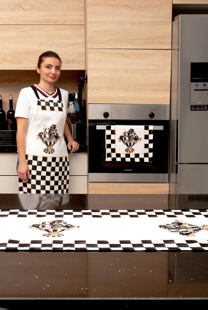 Mackenzie Kabak Desenli 3'lü Mutfak Seti - Runner, Fırın Örtüsü ve Mutfak Önlüğü HEDİYELİK-LTD365