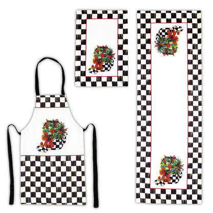 Mackenzie Dama Desenli 3'lü Mutfak Seti - Runner, Fırın Örtüsü ve Mutfak Önlüğü HEDİYELİK-LTD366