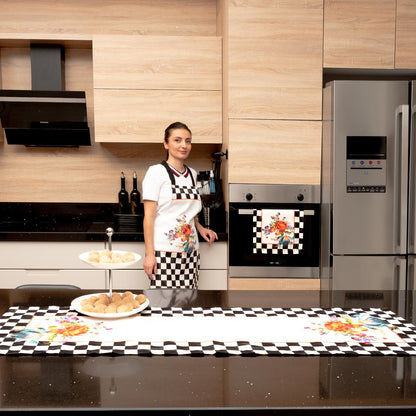 Mackenzie Dama Desenli 3'lü Mutfak Seti - Runner, Fırın Örtüsü ve Mutfak Önlüğü HEDİYELİK- LTD367