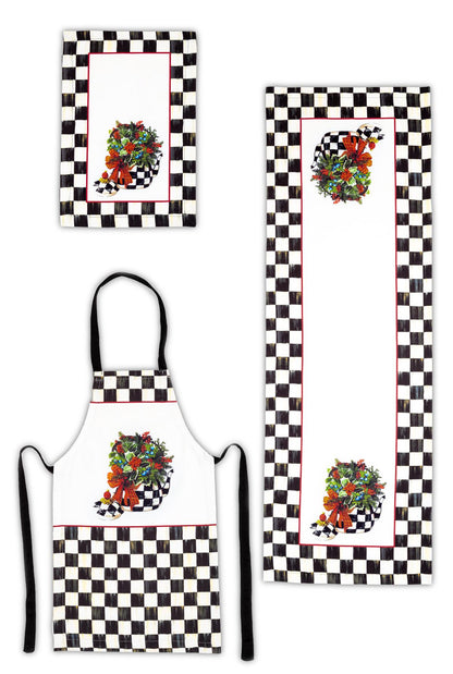 Mackenzie Dama Desenli 3'lü Mutfak Seti - Runner, Fırın Örtüsü ve Mutfak Önlüğü HEDİYELİK-LTD366