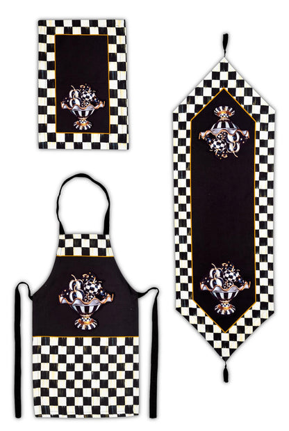 Mackenzie Kabak Desenli 3'lü Mutfak Seti - Runner, Fırın Örtüsü ve Mutfak Önlüğü HEDİYELİK-LTD365-S