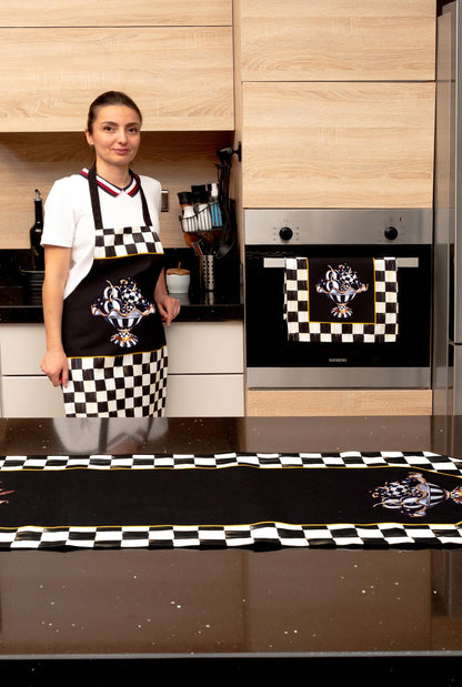 Mackenzie Kabak Desenli 3'lü Mutfak Seti - Runner, Fırın Örtüsü ve Mutfak Önlüğü HEDİYELİK-LTD365-S