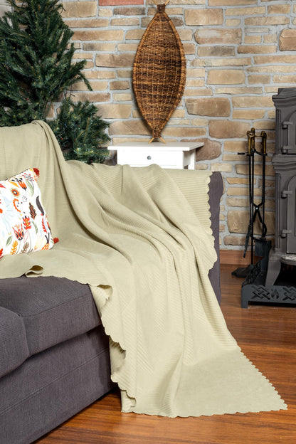 Mikrofiber Şönil Fitilli Minimalist Tekli Koltuk Örtüsü - 110x175 cm,2 Adet Çift Taraflı, Kaymaz, Terletmez Krem