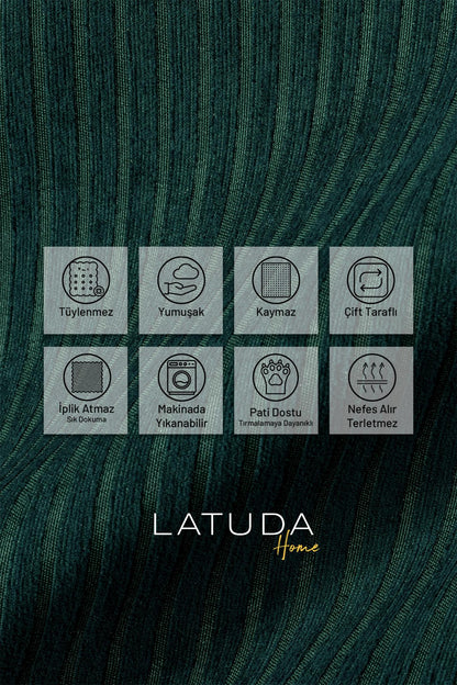 Mikrofiber Şönil Fitilli Minimalist Tekl Koltuk Örtüsü - 110x175 cm,2 Adet Çift Taraflı, Kaymaz, Terletmez Zümrüt