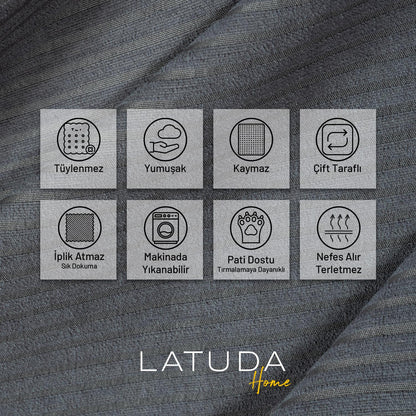 Mikrofiber Şönil Fitilli Minimalist Koltuk Örtüsü - 175x215 cm, Çift Taraflı, Kaymaz, Terletmez Gri
