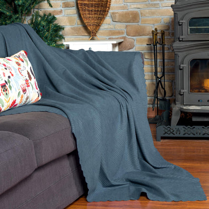 Mikrofiber Şönil Fitilli Minimalist Koltuk Örtüsü - 175x215 cm, Çift Taraflı, Kaymaz, Terletmez  Mavi