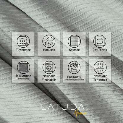 Mikrofiber Şönil Fitilli Minimalist Koltuk Örtüsü -175x300 cm Large, Çift Taraflı, Kaymaz, Terletmez A.Gri