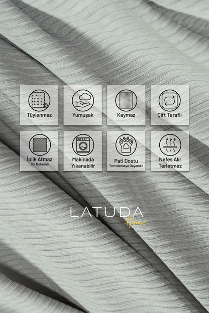 Mikrofiber Şönil Fitilli Minimalist Koltuk Örtüsü -175x300 cm Large, Çift Taraflı, Kaymaz, Terletmez A.Gri