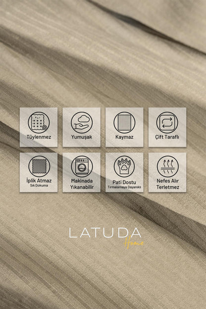 Mikrofiber Şönil Fitilli Minimalist Koltuk Örtüsü -175x300 cm Large, Çift Taraflı, Kaymaz, Terletmez Bej