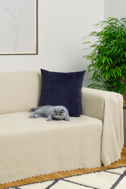 Mikrofiber Şönil Fitilli Minimalist Koltuk Örtüsü -175x300 cm Large, Çift Taraflı, Kaymaz, Terletmez Camel