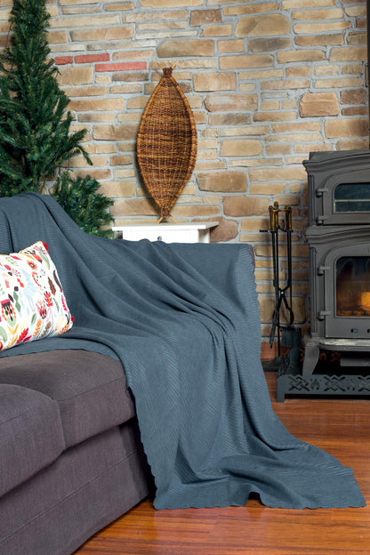 Mikrofiber Şönil Fitilli Minimalist Koltuk Örtüsü -175x300 cm Large, Çift Taraflı, Kaymaz, Terletmez Mavi