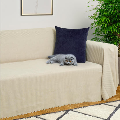 Mikrofiber Şönil Fitilli Minimalist Koltuk Örtüsü -175x350 cm XLarge, Çift Taraflı, Kaymaz, Terletmez Camel